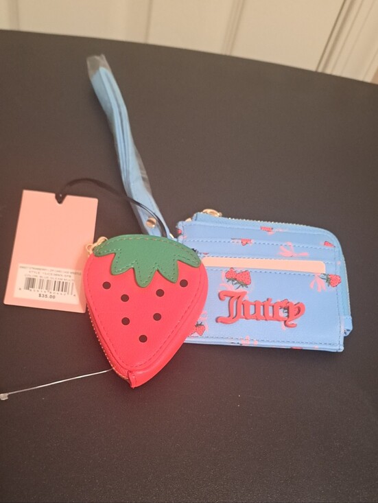 Juicy Couture Handbags - Juicy Couture Blue Cardholder with Red Strawberry Coin Pouch NWT